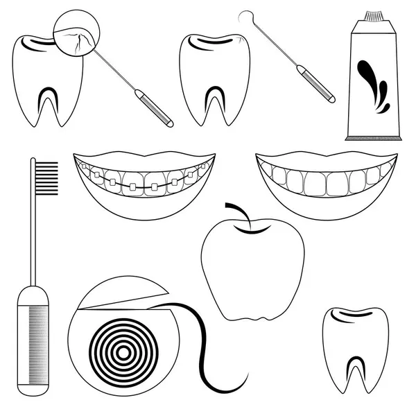 Набор стоматологической помощи на белом фоне — стоковое фото