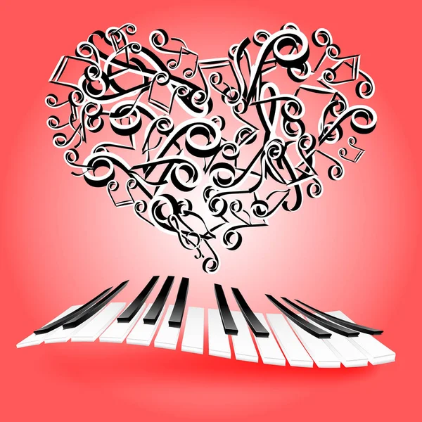 St. Valentine karty miłości z serca i klawisze fortepianu. Muzyka o miłości — Zdjęcie stockowe