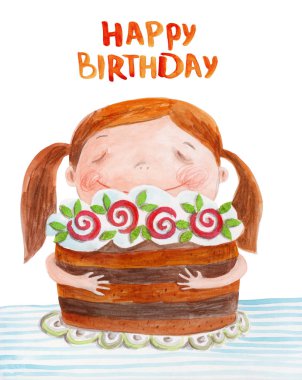 sevimli kız pasta ile sarılma