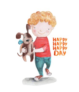 sevimli küçük çocuk ile köpek