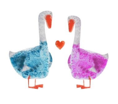 cute geese in love clipart
