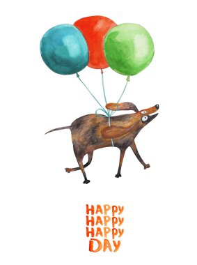 Balonlar ile uçan köpek