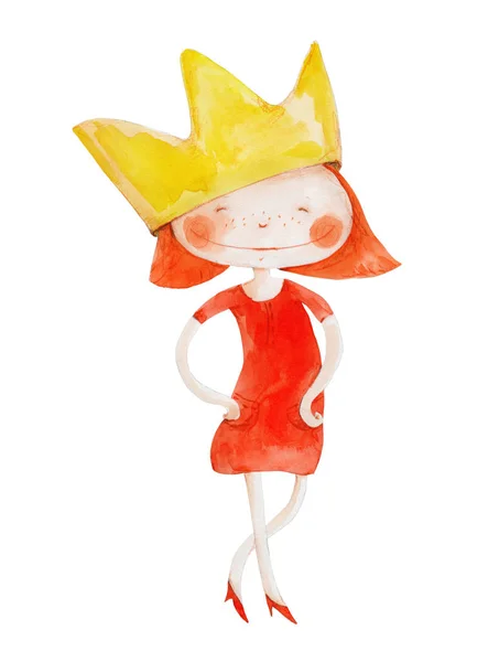 Carino rossa ragazza con corona — Foto Stock