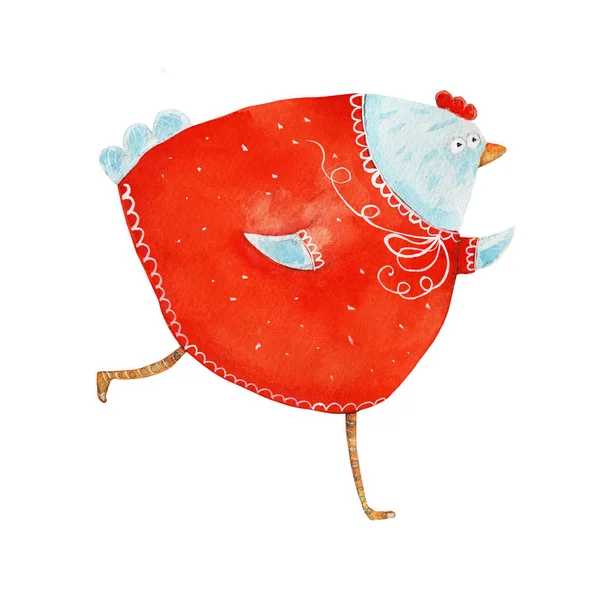 Schattig kip in rode jurk — Stockfoto