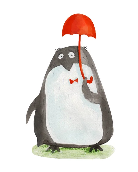 Roztomilý tučňák s deštníkem — Stock fotografie