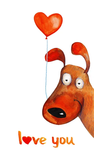 Carino cane con palloncino cuore — Foto Stock