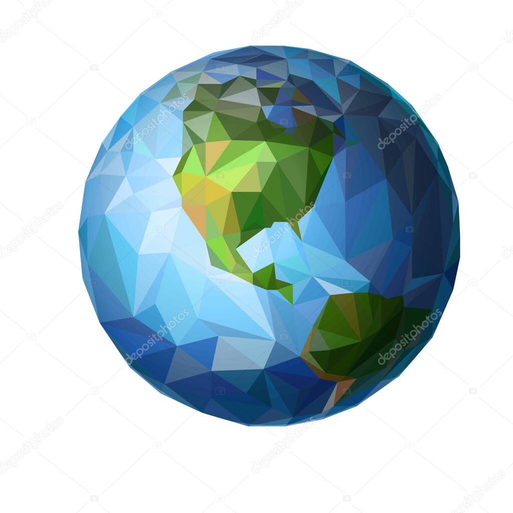 Polygonal Planet Earth, western hemisphere, low poly vector illustration