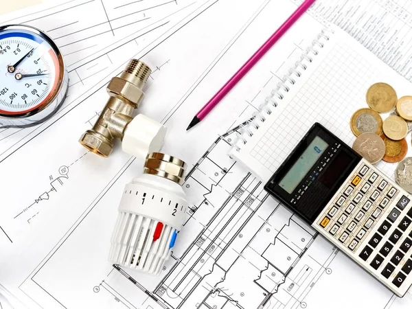 Makine dairesi ısıtması. Konsept ısıtma. Ev için ısıtma projesi.