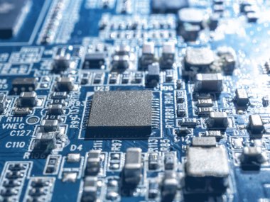 Elektronik devre çip kurulu anne tahta bilgisayar Cpu yakın çekim.