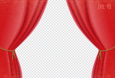 Kırmızı ipek kadife perdeleri ve draperies iç dekorasyon. izole vektör çizim 