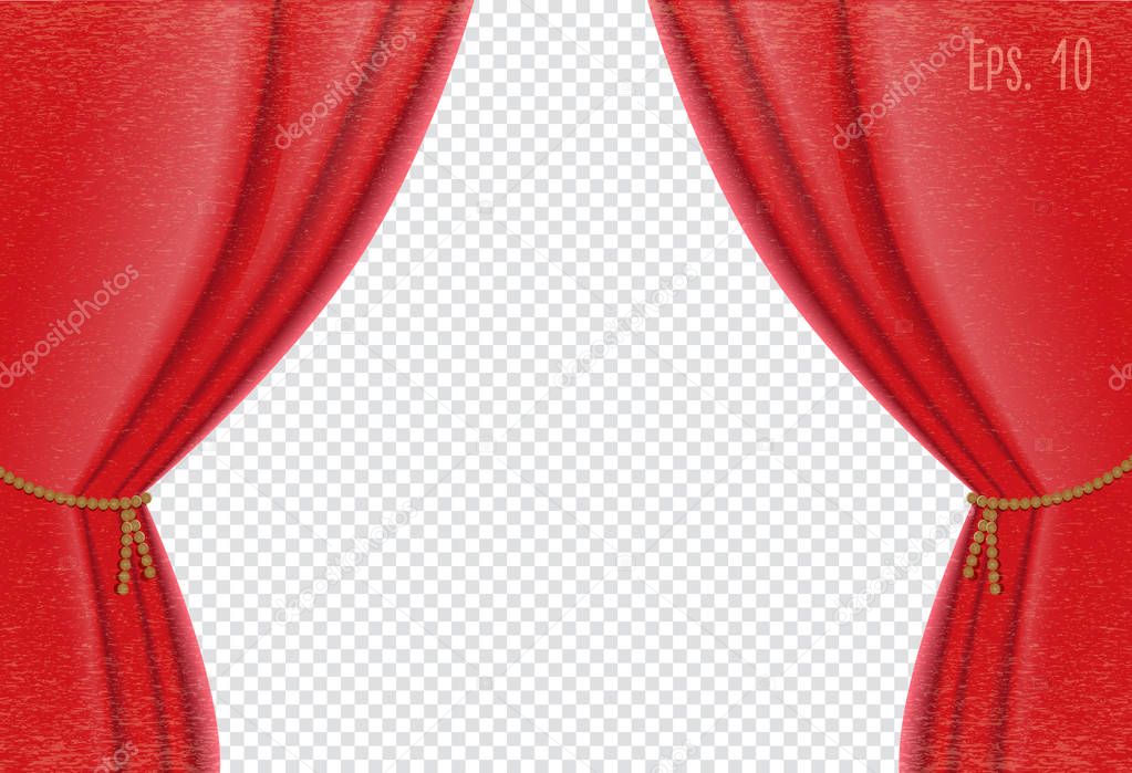 red silk velvet curtains and draperies interior decoration. isolated vector illustration 