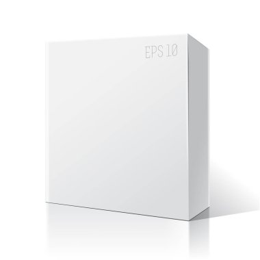 Beyaz boş kutu görüntüsü. İzole edilmiş beyaz arkaplanda göster. Model şablonu dizayn için hazır. Ürün Toplama Vektörü