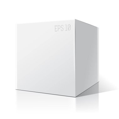 Beyaz boş kutu görüntüsü. İzole edilmiş beyaz arkaplanda göster. Model şablonu dizayn için hazır. Ürün Toplama Vektörü