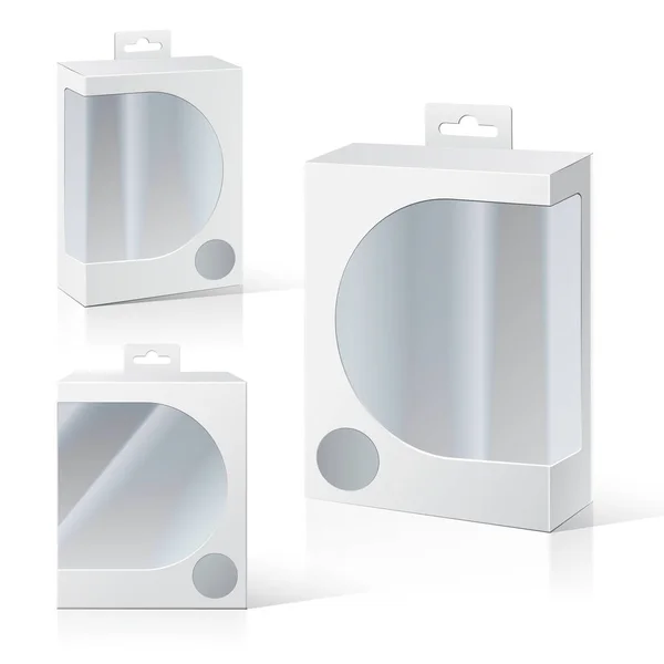 Caja Embalaje Blanco Cartón Plástico Con Una Ventana Plástico Transparente — Archivo Imágenes Vectoriales