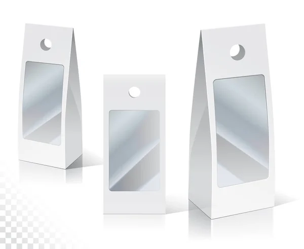 纸盒或塑料空白包装盒 有透明的塑料窗户 白色背景下的孤立说明 准备好你的设计 产品包装矢量 — 图库矢量图片