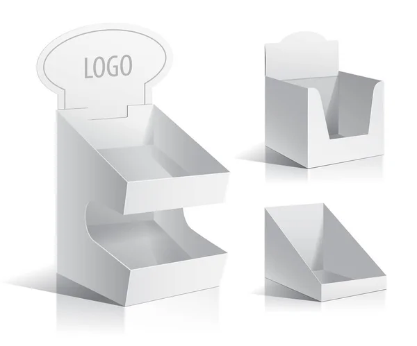 白色空盒子显示 在孤立的白色背景上显示 模型模型模板已准备好进行设计 产品包装矢量 — 图库矢量图片