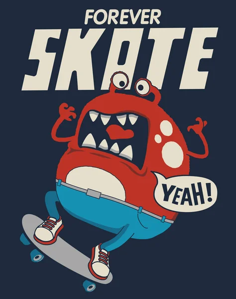 Cute monster skateboarder — Stock Vector