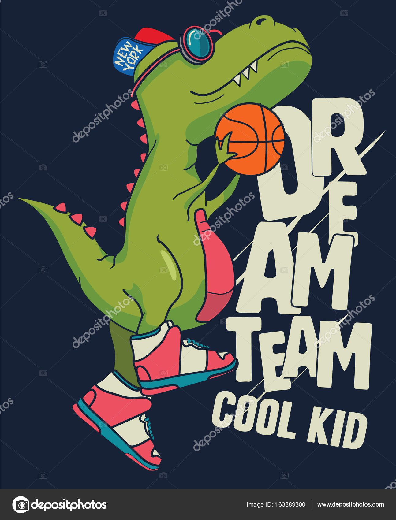 Dinossauro dos desenhos animados um jogador de basquete