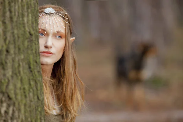 Elf beautiful woman woods — Stock Photo, Image