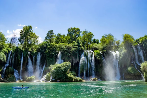 Boat on Kravice Waterfall in Bosnia and Herzegovina — Stock Photo, Image