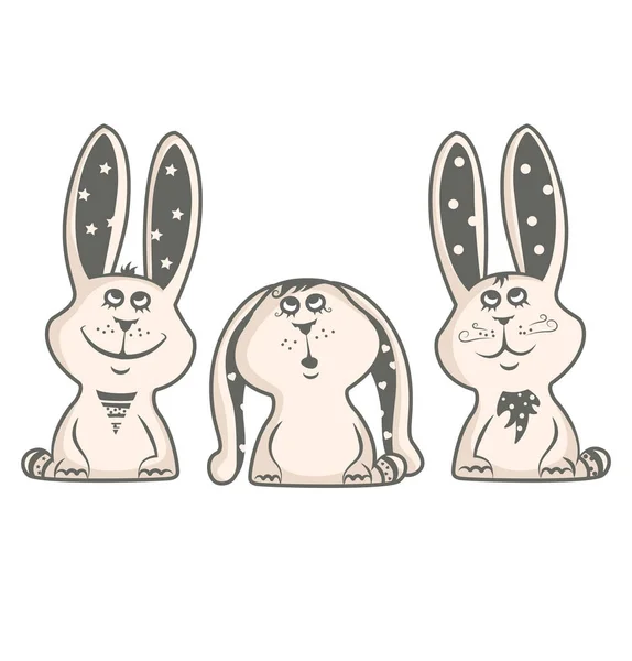 Три счастливых кролика. Векторная иллюстрация — стоковый вектор