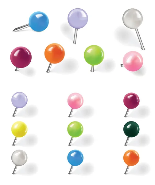 Pushpins on white background. Vector illustration — Stock Vector