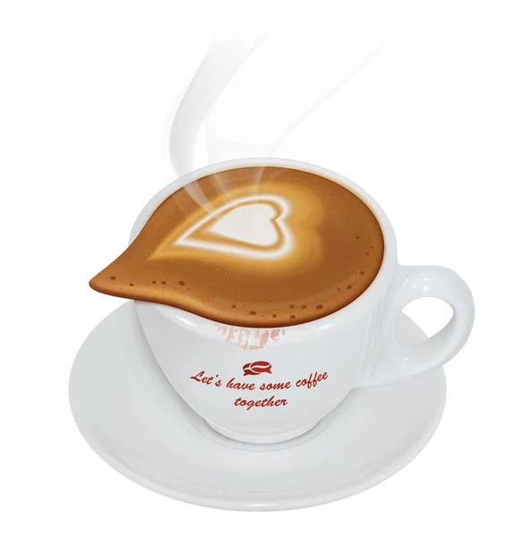 Xícara de cappuccino quente com vapor e pires. Vector illustratio — Vetor de Stock