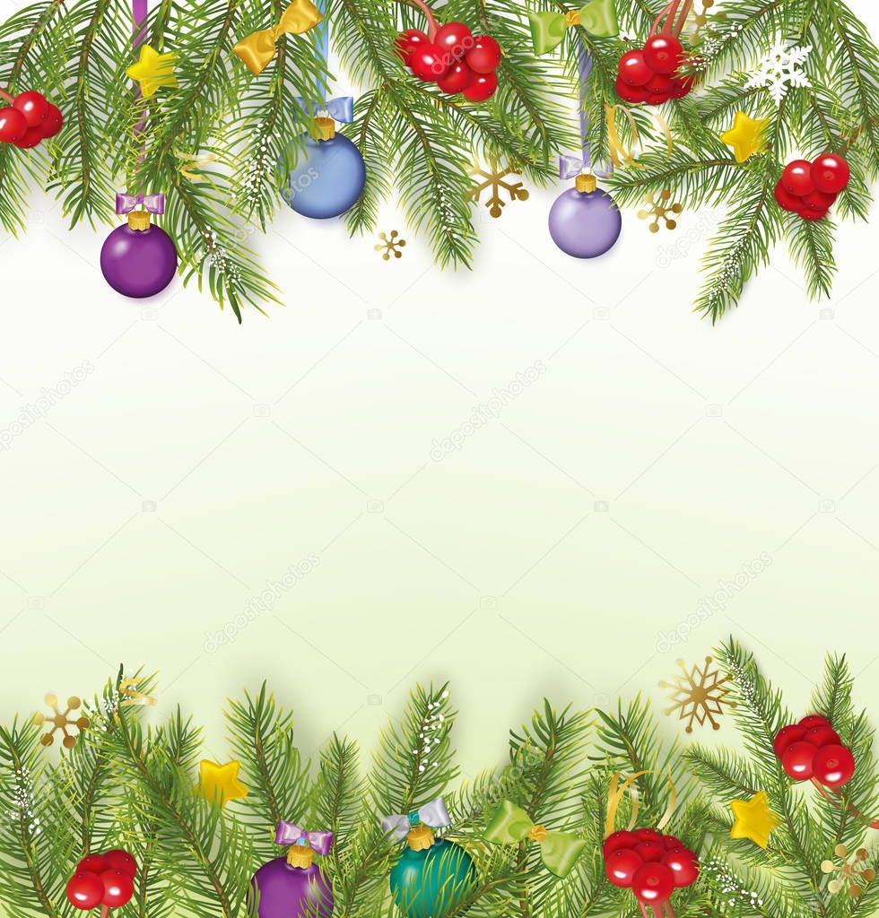Christmas background With Bows, Streamers, Stars, Christmas Ball