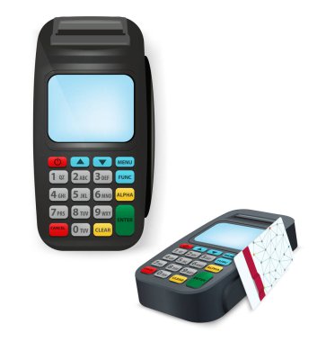 Ödeme terminali beyazla izole edildi. Vektör illüstrasyonu