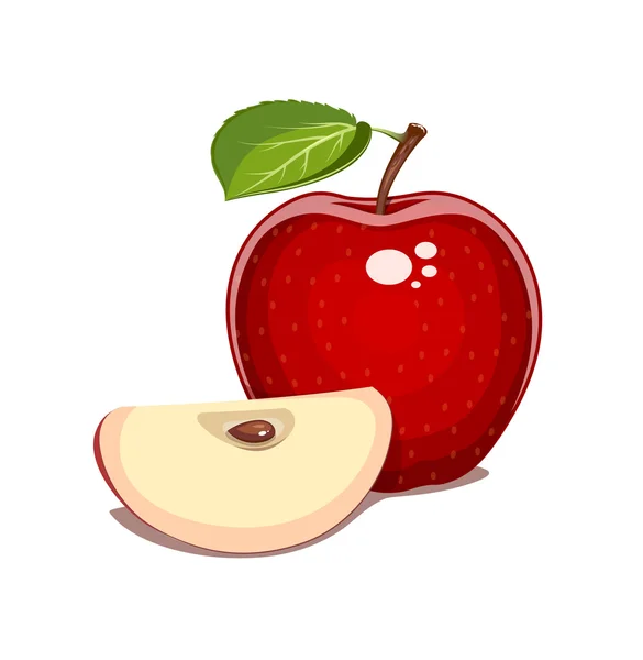Rött äpple med löv och kryddnejlika. Naturligt söt frukt — Stock vektor