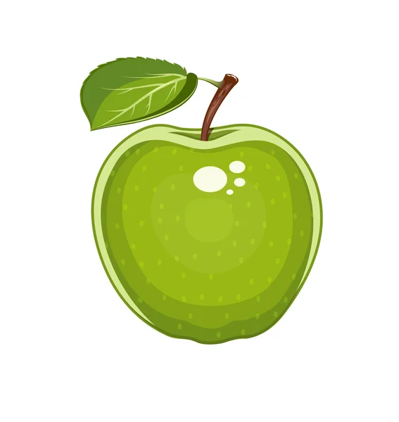 Зеленое яблоко с листом. Сладкие фрукты — стоковый вектор