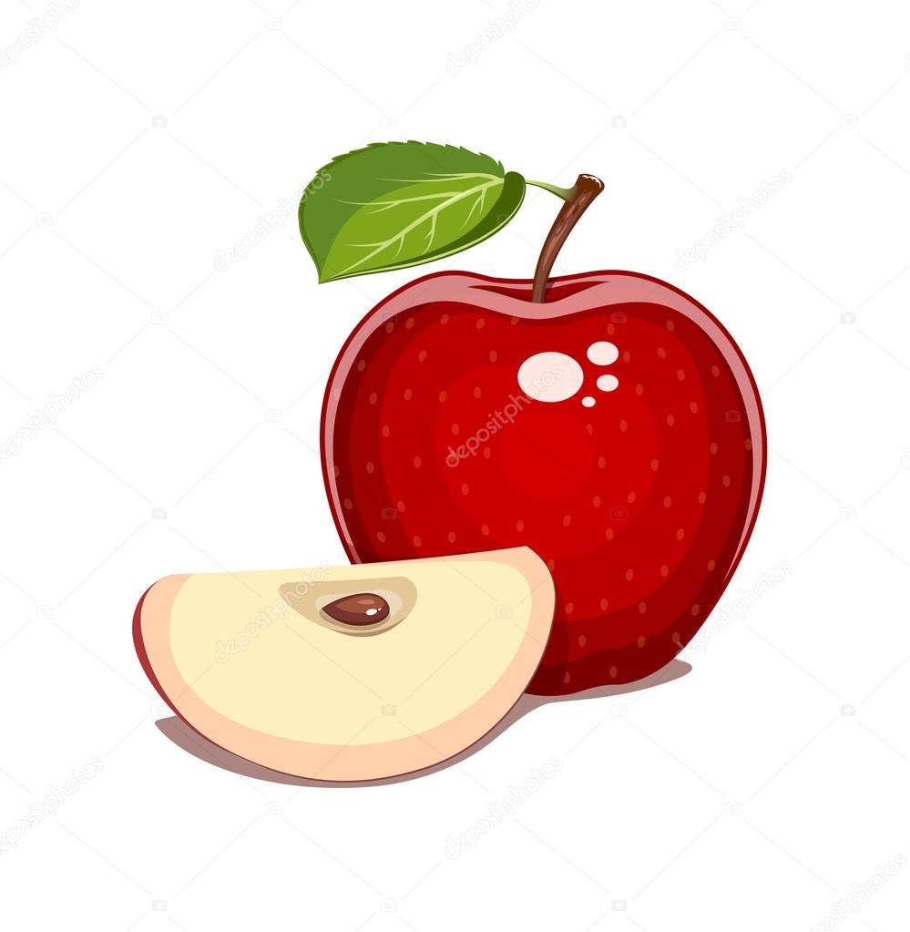 Red apple with leaf and clove. Natural sweet fruit