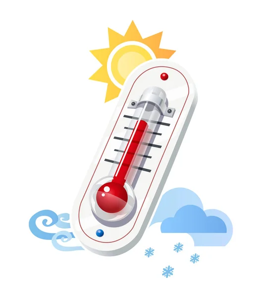 Thermometer show temperature and weather icons — Stock Vector