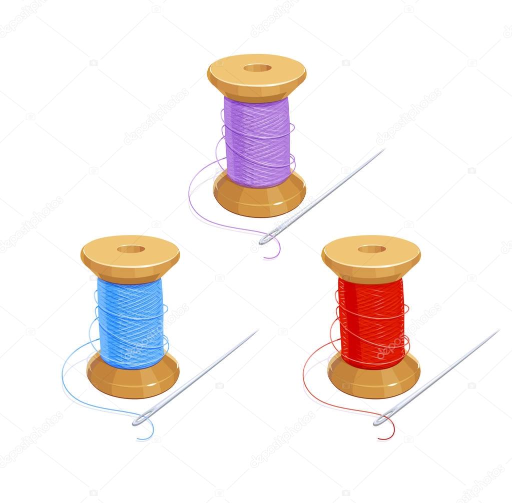 Colored thread reel with needle.
