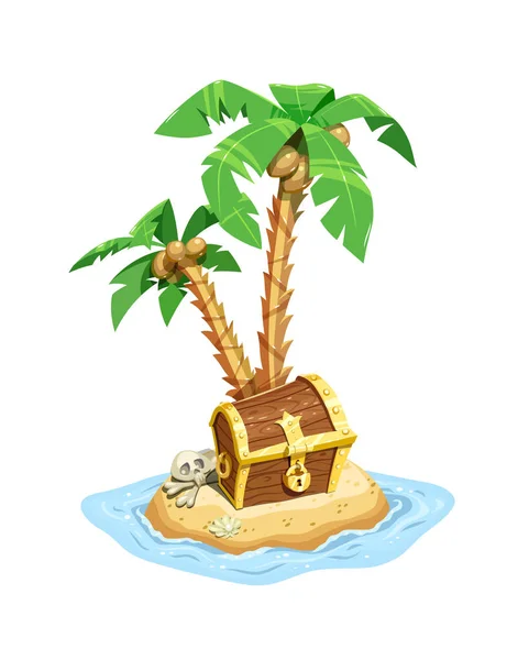 Wyspa skarbów piratów z klatki piersiowej i palmy. — Wektor stockowy
