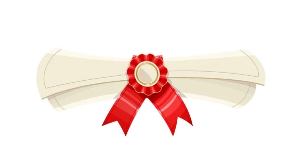 Diploma scroll with medal and red ribbon — Stock Vector