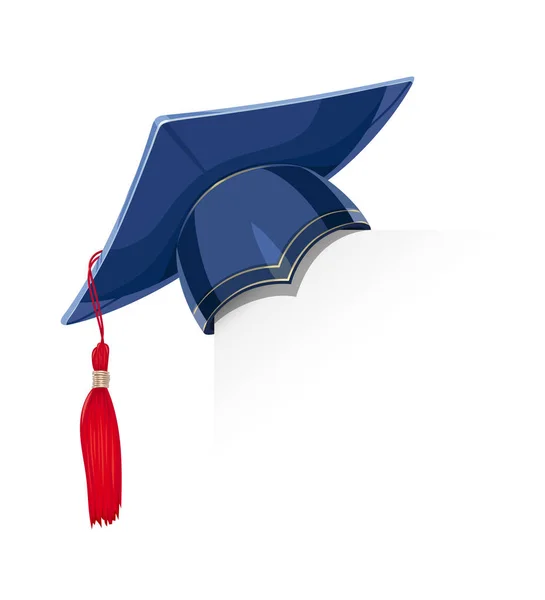 Gorra de graduación académica azul en la esquina de papel — Vector de stock