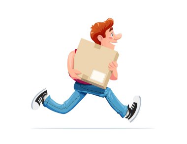 Çalışan çocuk taşıma kutusu. Teslimat hizmeti.