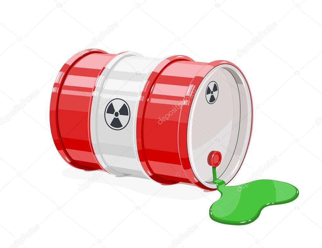 Red metal barrel for toxic and radioactive waste.