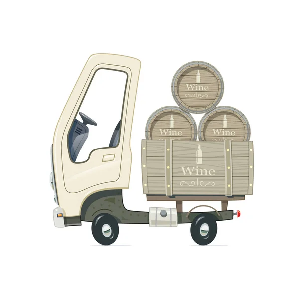 Small Truck for delivery wine barrel — Stock Vector