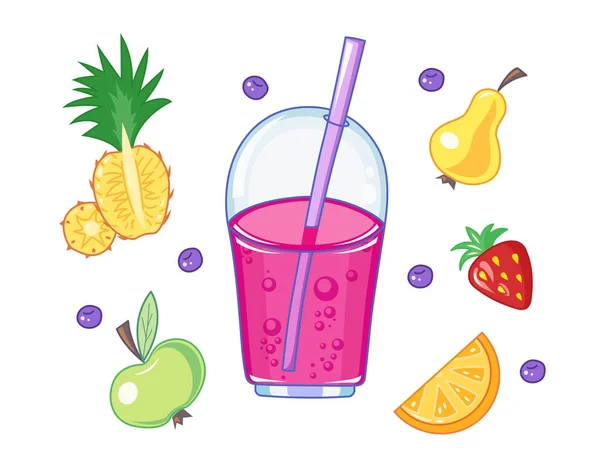 Set mit Getränken und Früchten. — Stockvektor