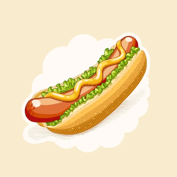 Hot dog. Rychlé občerstvení v rytí styl. — Stockový vektor