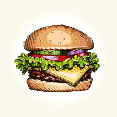 Hamburger. Fast food. Vintage tarzı oyma.