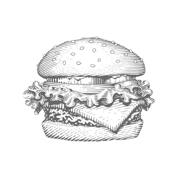 Hamburger. Restauration rapide. Gravure style vintage . — Image vectorielle