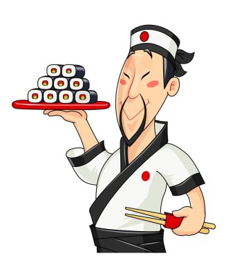 Japon suşi ile pişirin. Geleneksel yemekleri. Meslek