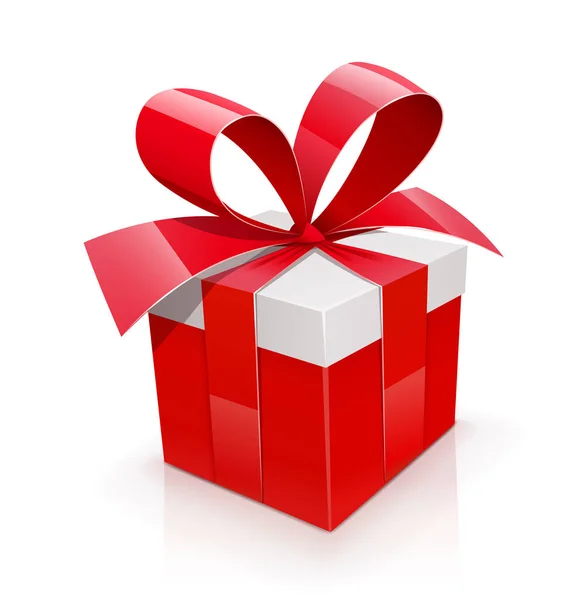 Boîte cadeau avec arc rouge. — Image vectorielle