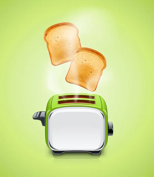 Yeşil ekmek kızartma makinesi. Kızarmış ekmek için mutfak ekipmanları. — Stok Vektör