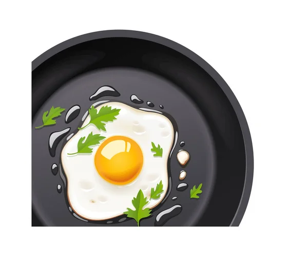 Pan met gebakken ei. Koken voedsel. — Stockvector