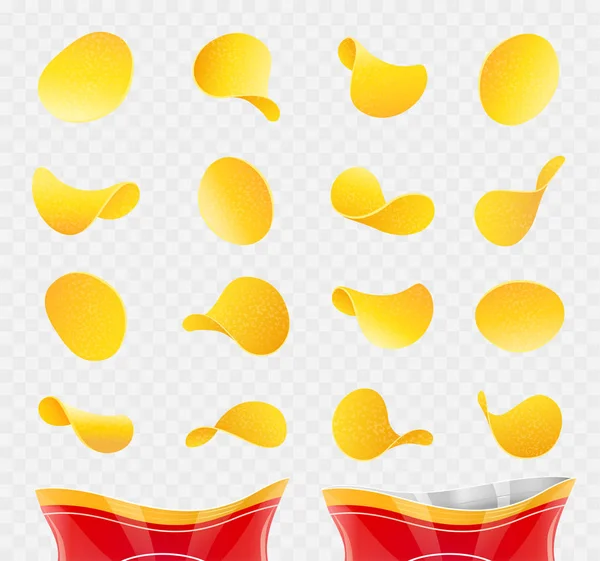 Patatas fritas. Comida rápida con embalaje. Conjunto . — Vector de stock