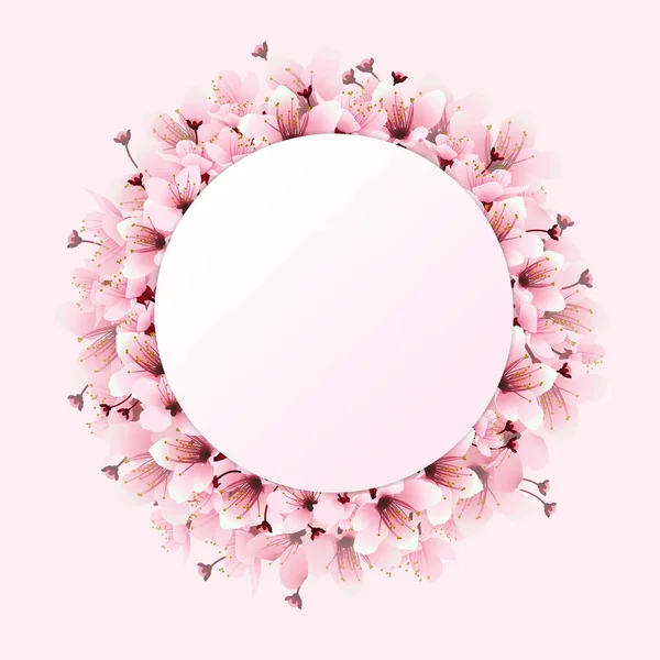 พื้นที่วงกลมสีชมพูที่มีดอกไม้ — ภาพเวกเตอร์สต็อก